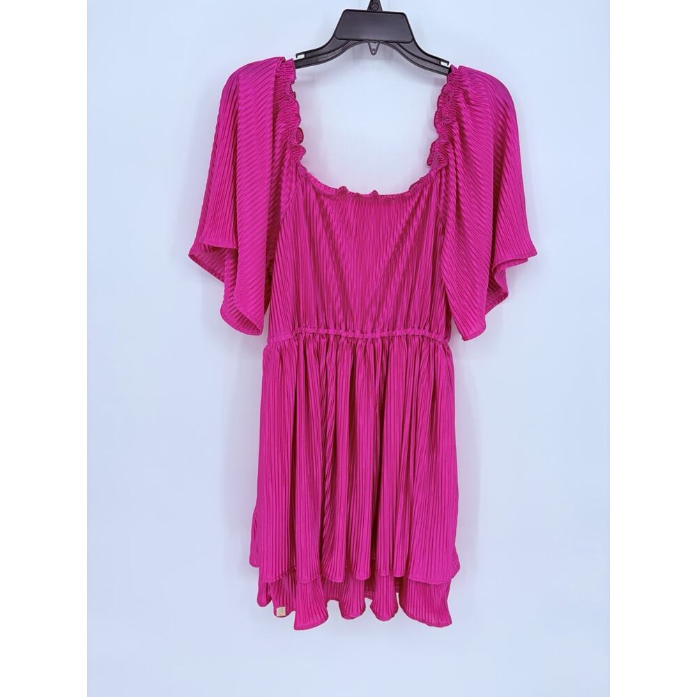 NWT Simply Southern Pleated Dress Large Fuchsia Pink Flutter Sleeve Mini Barbie - Picture 4 of 11